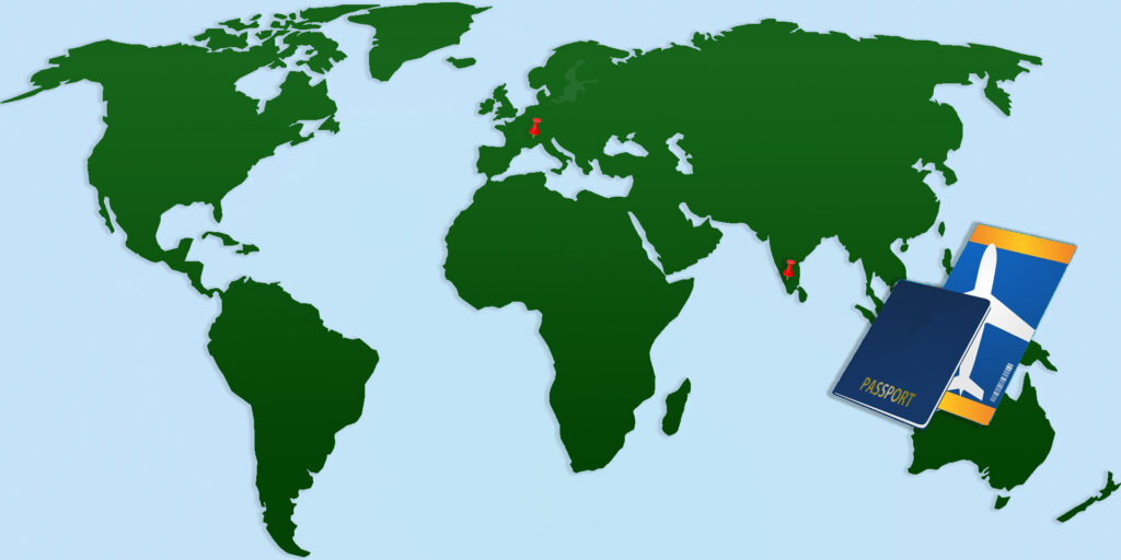 World map indicating travel